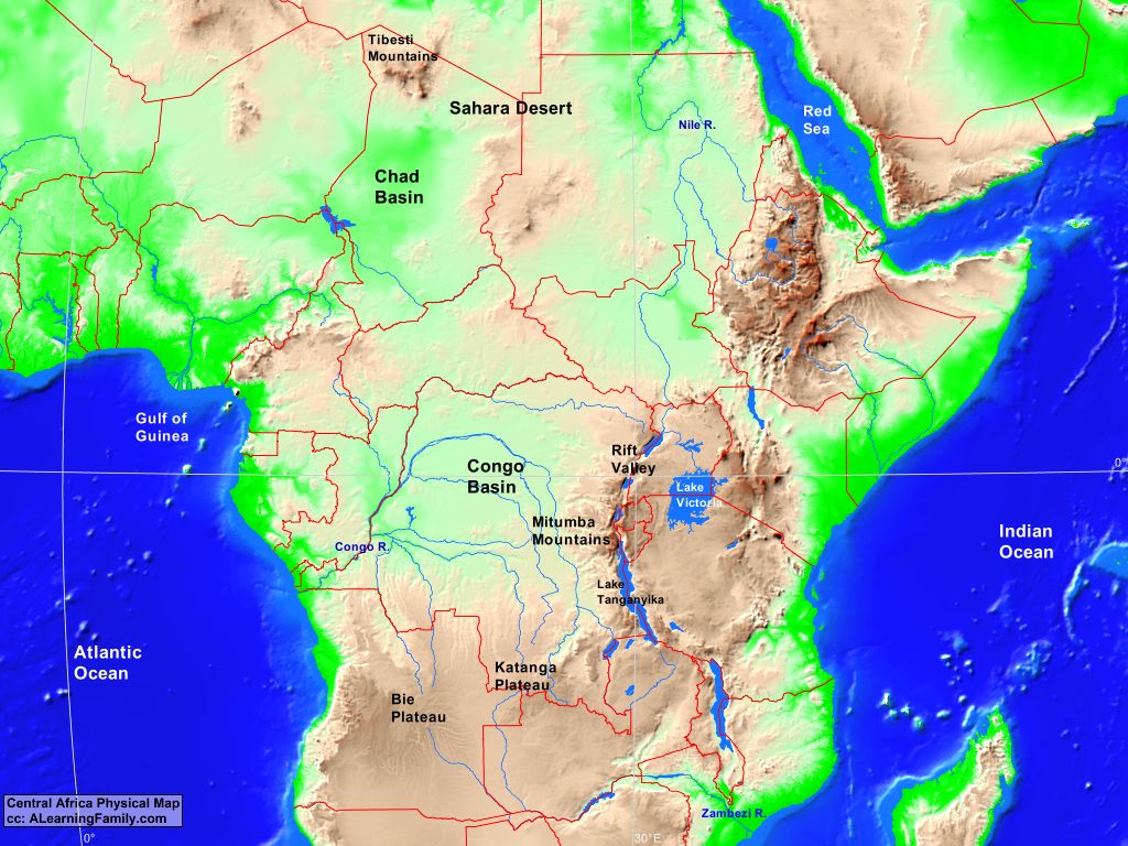 Central Africa Physical Map A Learning Family