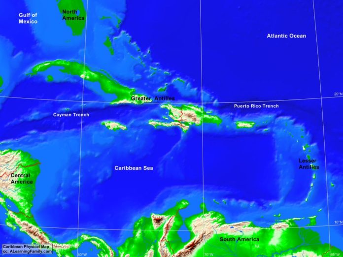 Caribbean physical map