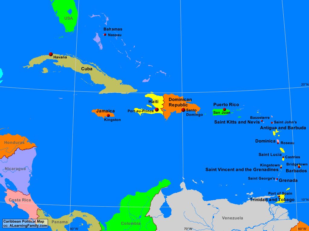 Political Map Of Caribbean World Map   AmericasCaribbeanPolitical 