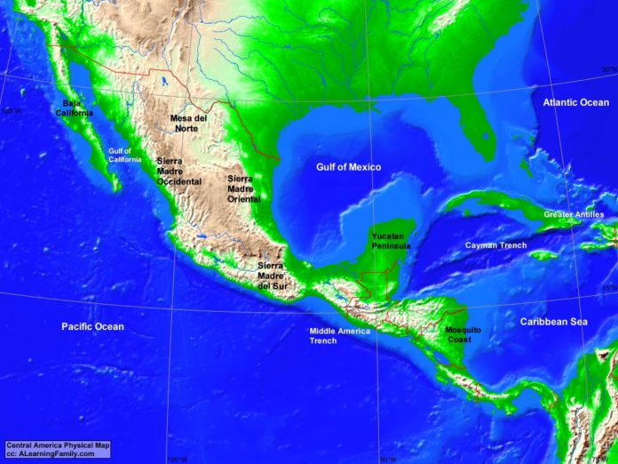 Central America physical map