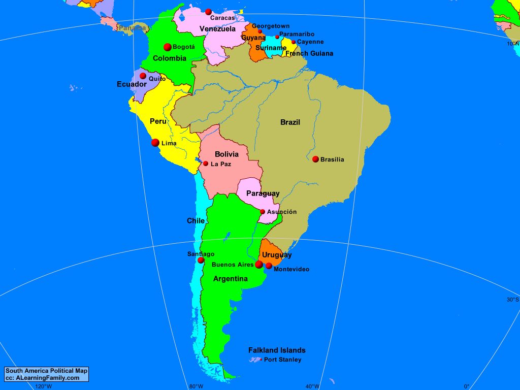 Political map of South Chile and Argentina. The region of Patagonia is