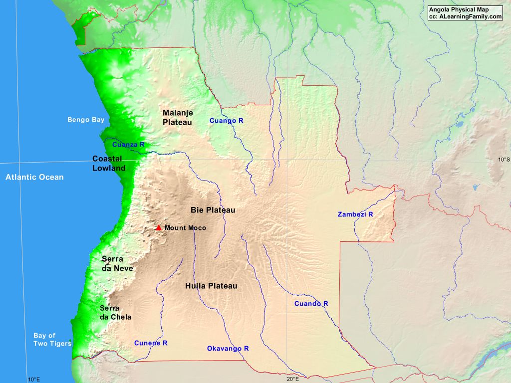 Angola Plateau Map   AngolaPhysical 