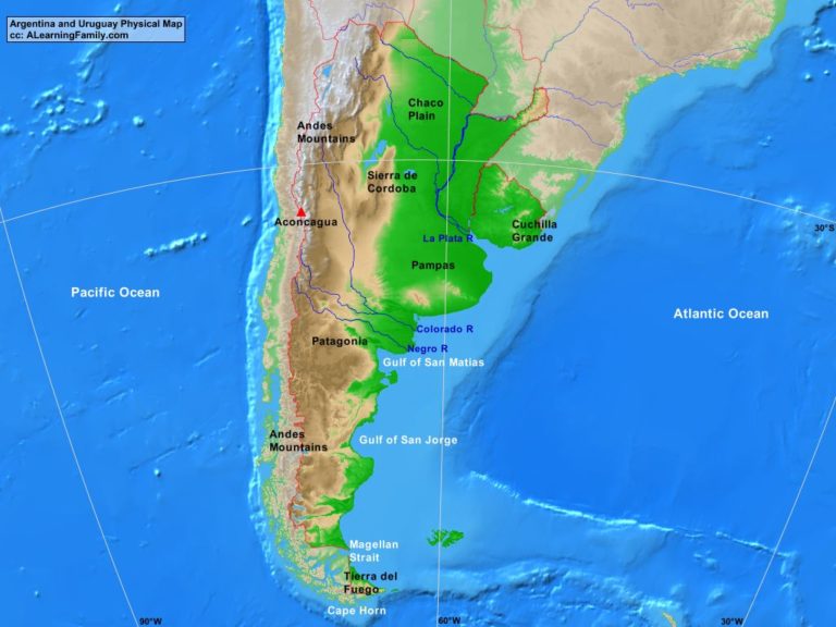 Argentina and Uruguay Physical Map - A Learning Family