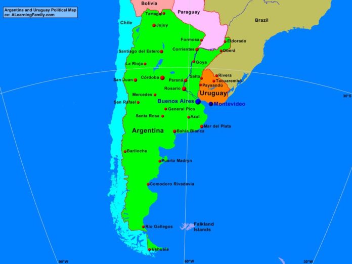 Argentina and Uruguay political map