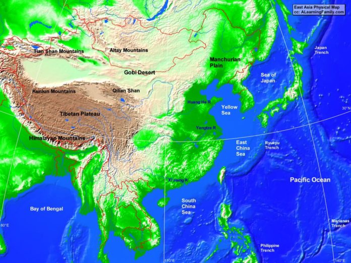 East Asia physical map