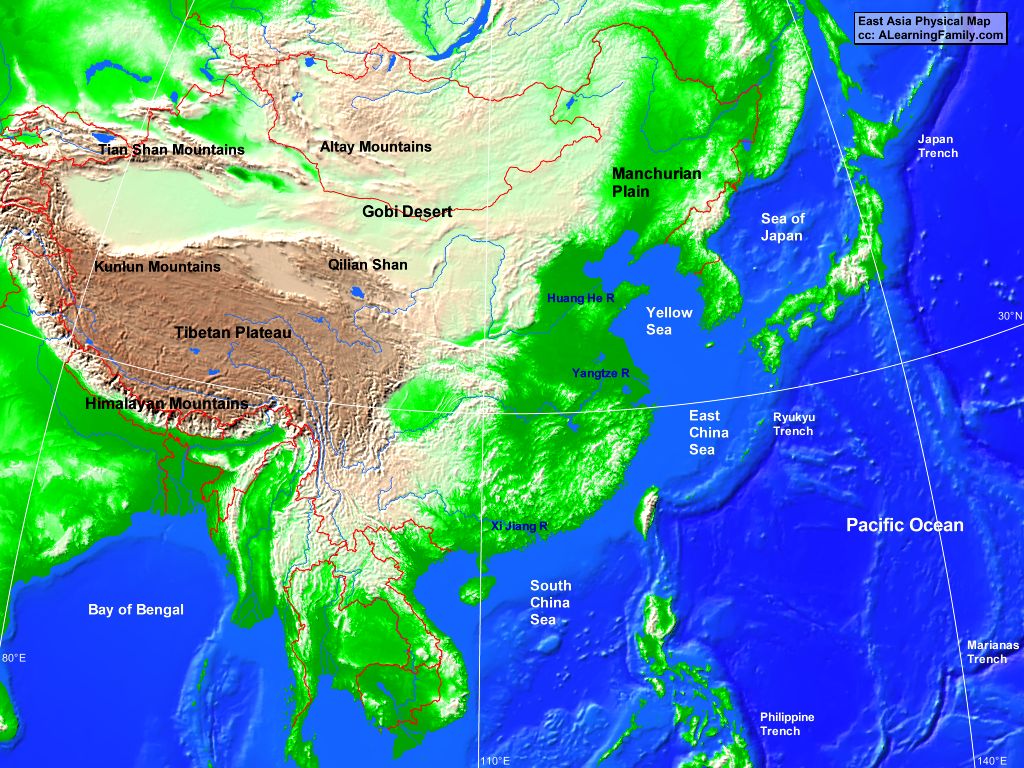 east asia physical map