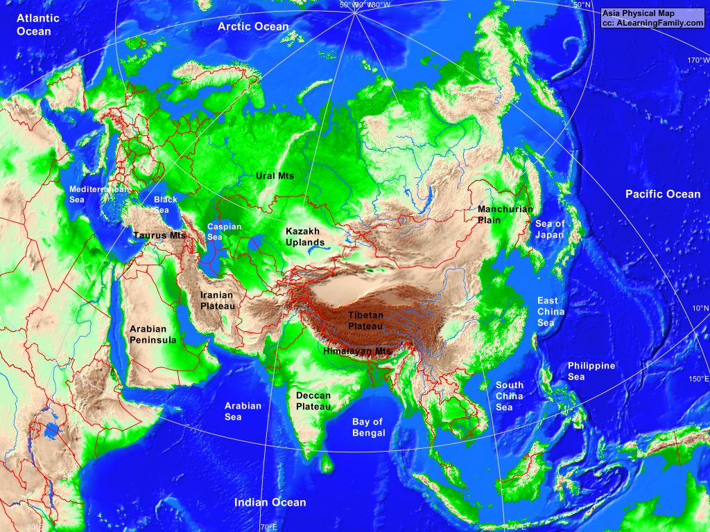 east asia physical map mountains