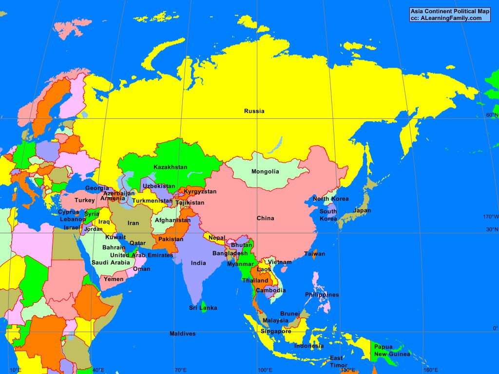 Political Map Of Asia And Europe Asia Political Map - A Learning Family