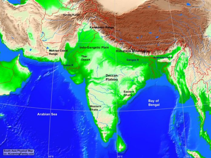 South Asia physical map