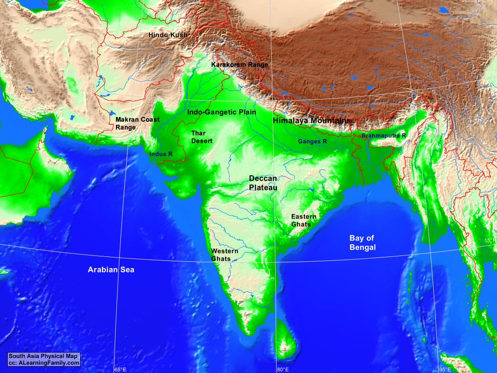 blank asia physical features map