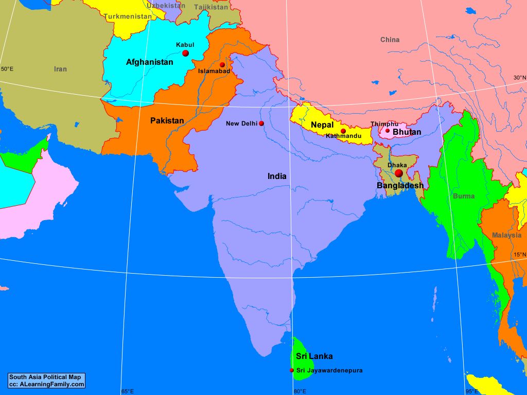 South Asian Countries Map   AsiaSouthPolitical 