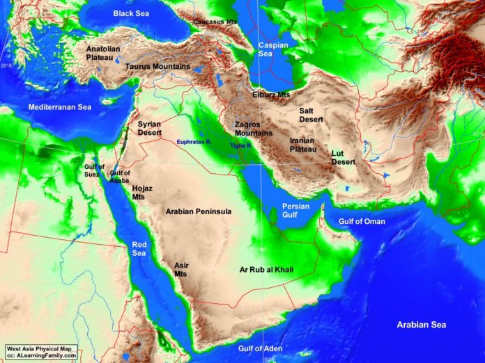 West Asia physical map