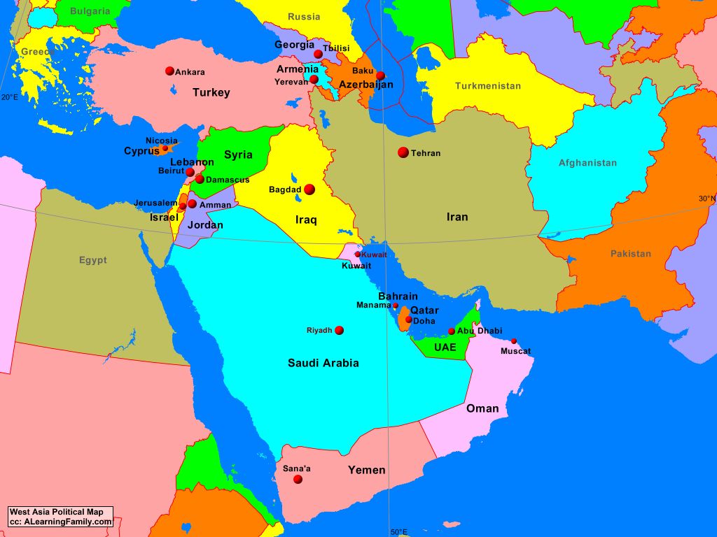 Political Features Of Asia West Asia Political Map - A Learning Family