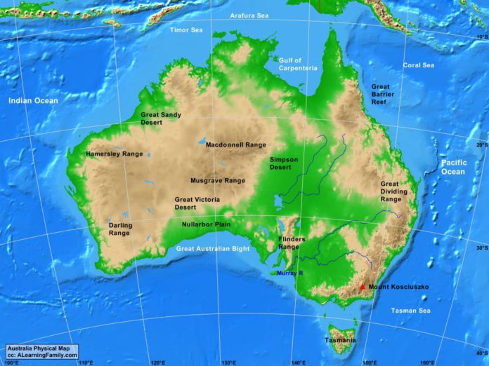 Australia Physical Map - A Learning Family