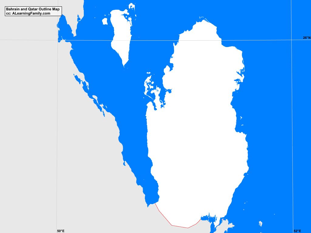 Bahrain And Qatar Outline Map A Learning Family