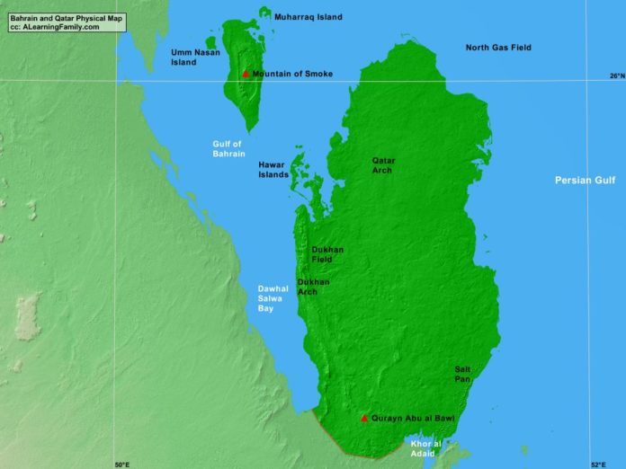 Bahrain and Qatar physical map