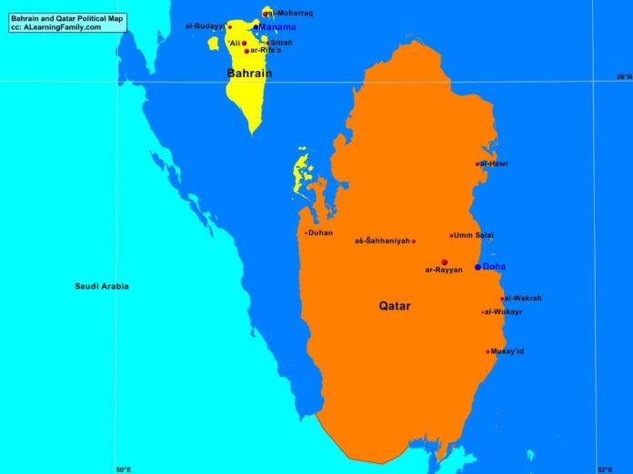 Bahrain and Qatar poliical map