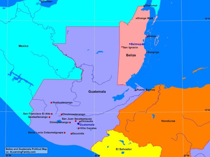 Belize and Guatemala political map
