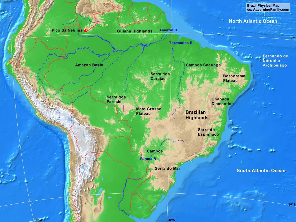 Brazil Physical Map A Learning Family