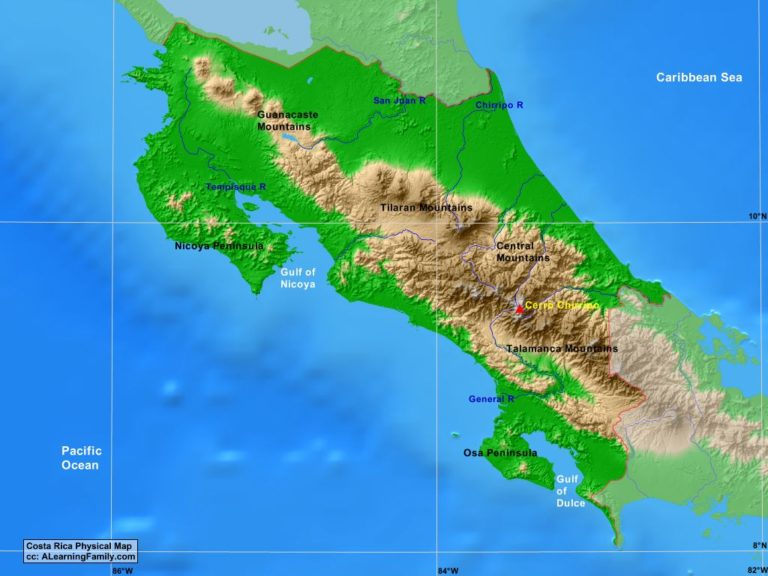 Costa Rica Physical Map - A Learning Family