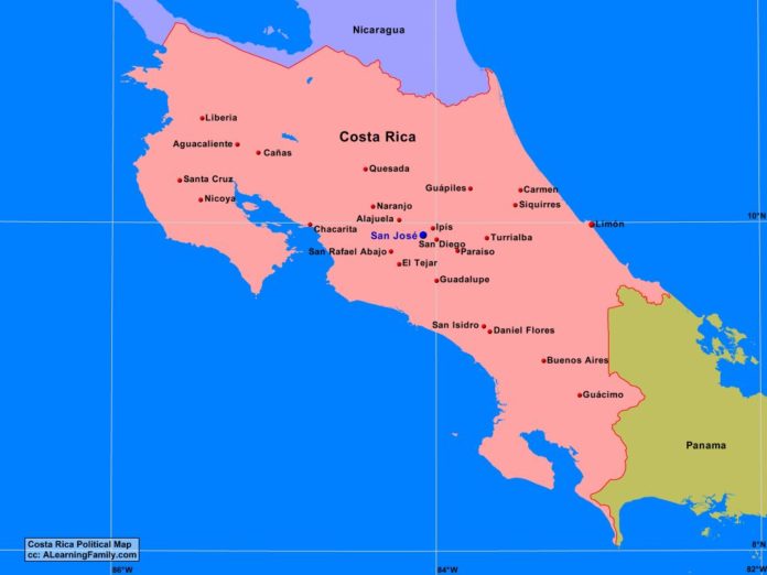 Costa Rica political map