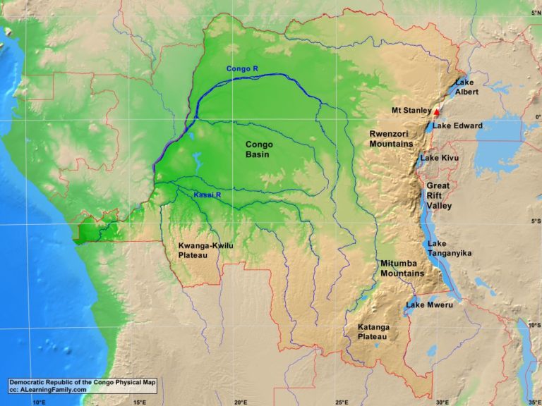 Democratic Republic of the Congo Physical Map - A Learning Family