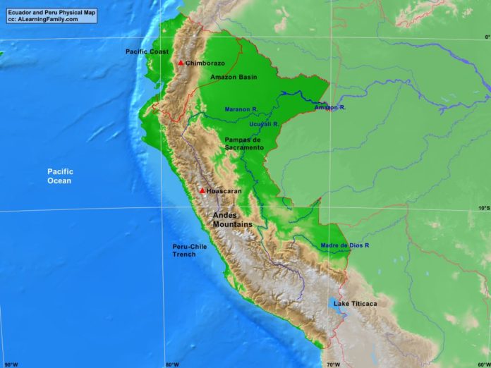Ecuador and Peru physical map