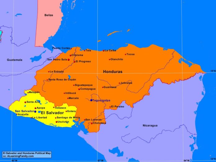 El Salvador and Honduras political map