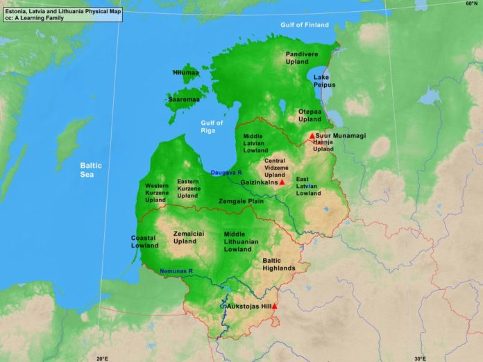 Estonia Latvia and Lithuania physical map