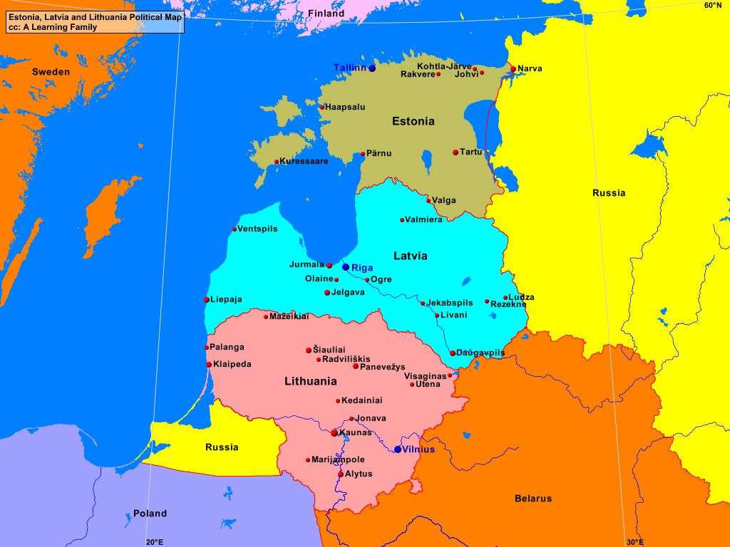 Estonia, Latvia and Lithuania Political Map - A Learning Family