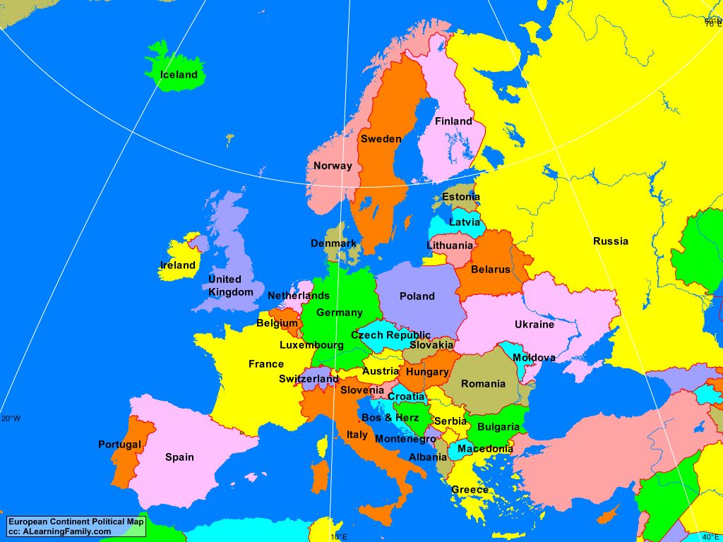 europe continent map with countries