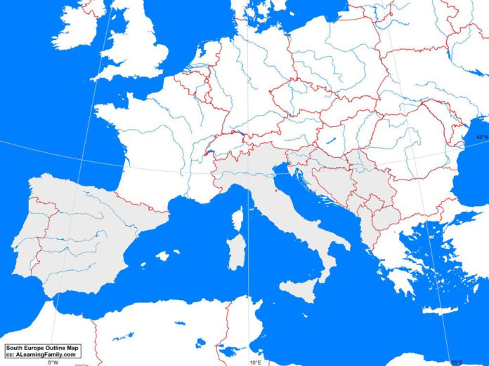 South Europe outline map