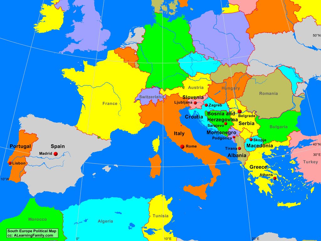 map of southern europe South Europe Political Map A Learning Family