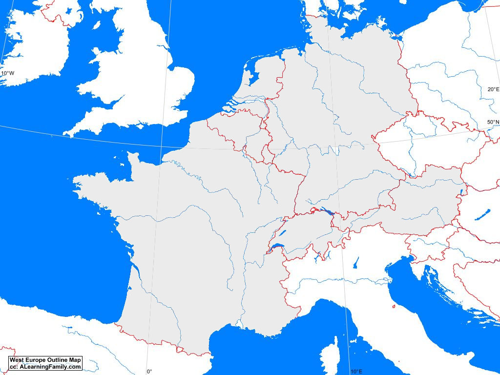 blank map of western europe West Europe Outline Map A Learning Family