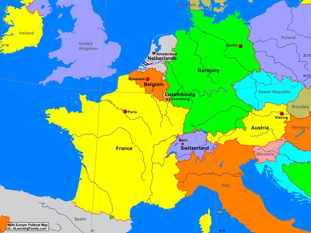 West Europe Political Map A Learning Family   EuropeWestPolitical 