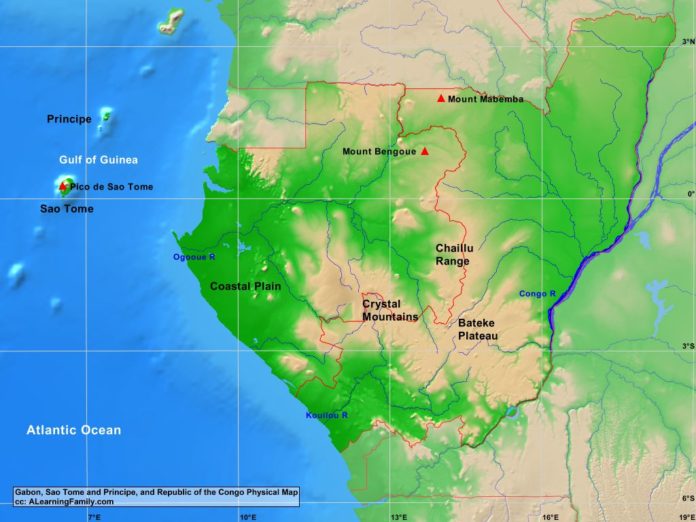 Gabon, Sao Tome and Principe, Republic of the Congo physical map