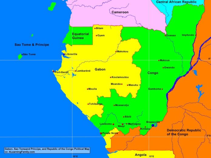 Gabon, Sao Tome and Principe, and Republic of the Congo political map