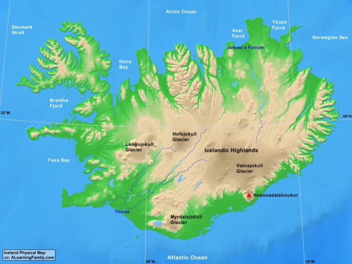 Iceland physical map