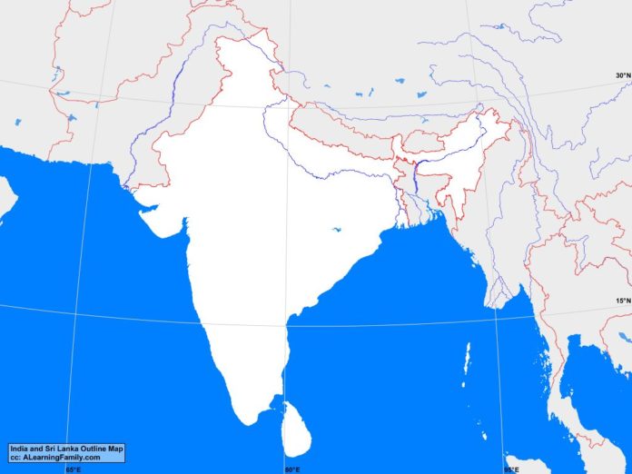 India and Sri Lanka outline map