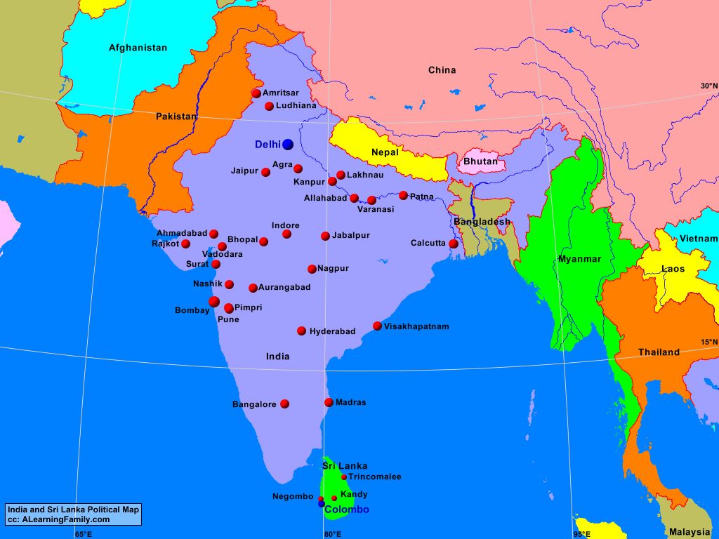 India And Sri Lanka Political Map A Learning Family