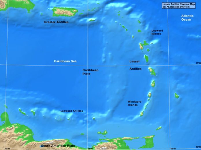 Lesser Antilles physical map