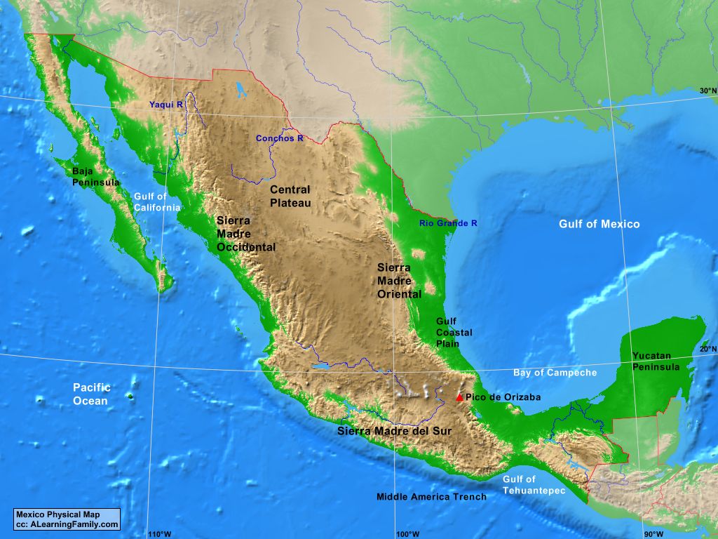 Physical Map Of Mexico With Rivers   MexicoPhysical 