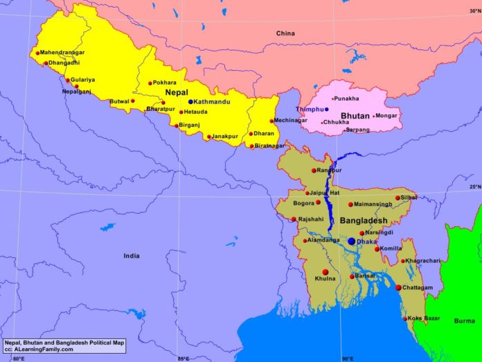 Bangladesh and Nepal political map