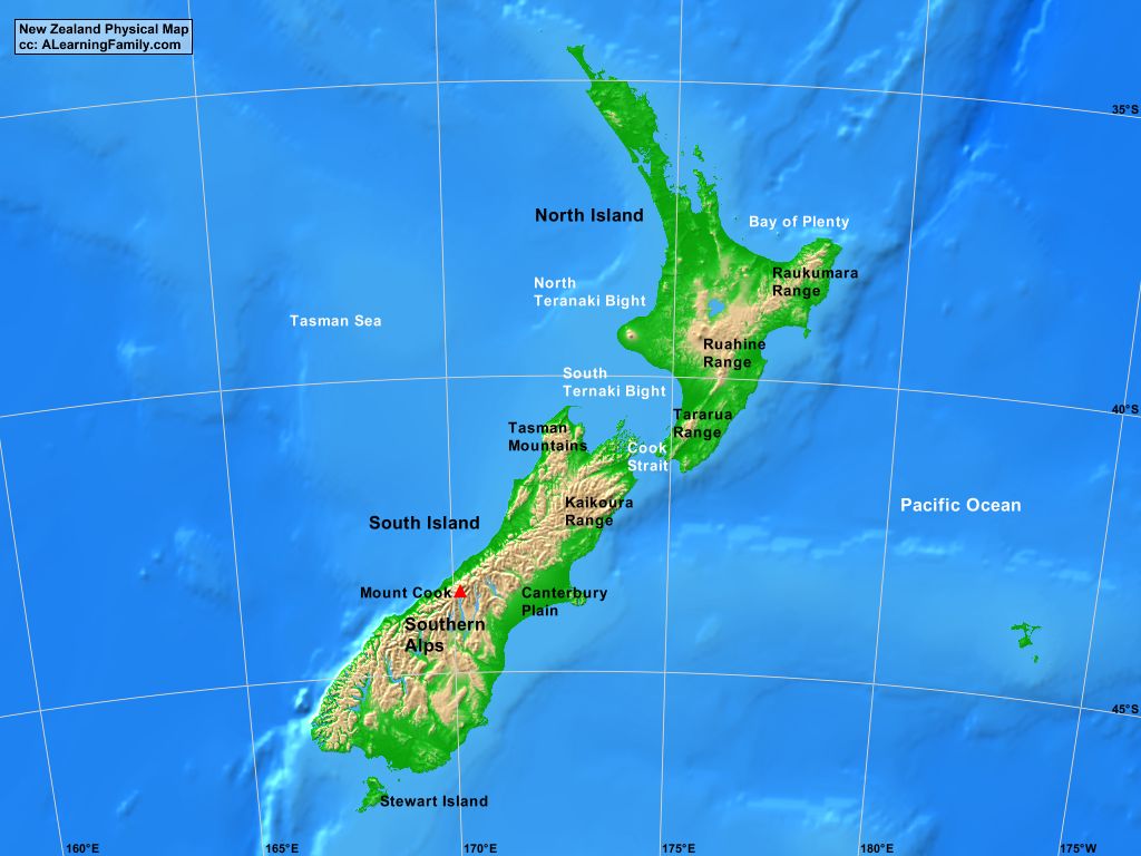 new zealand physical map blank