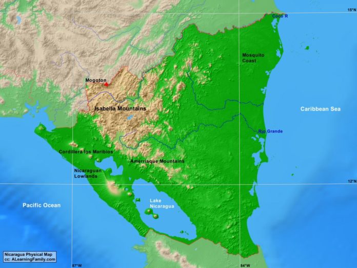 Nicaragua physical map