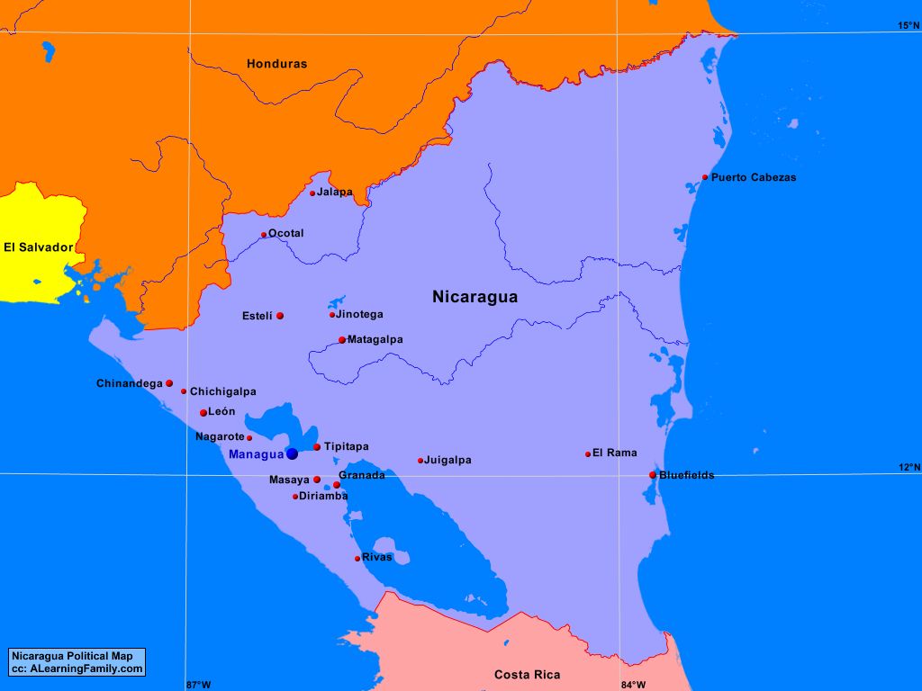 Покажи на карте никарагуа. Государство Никарагуа на карте. Столица Никарагуа на карте. Никарагуа границы государства. Никарагуа Манагуа на карте.