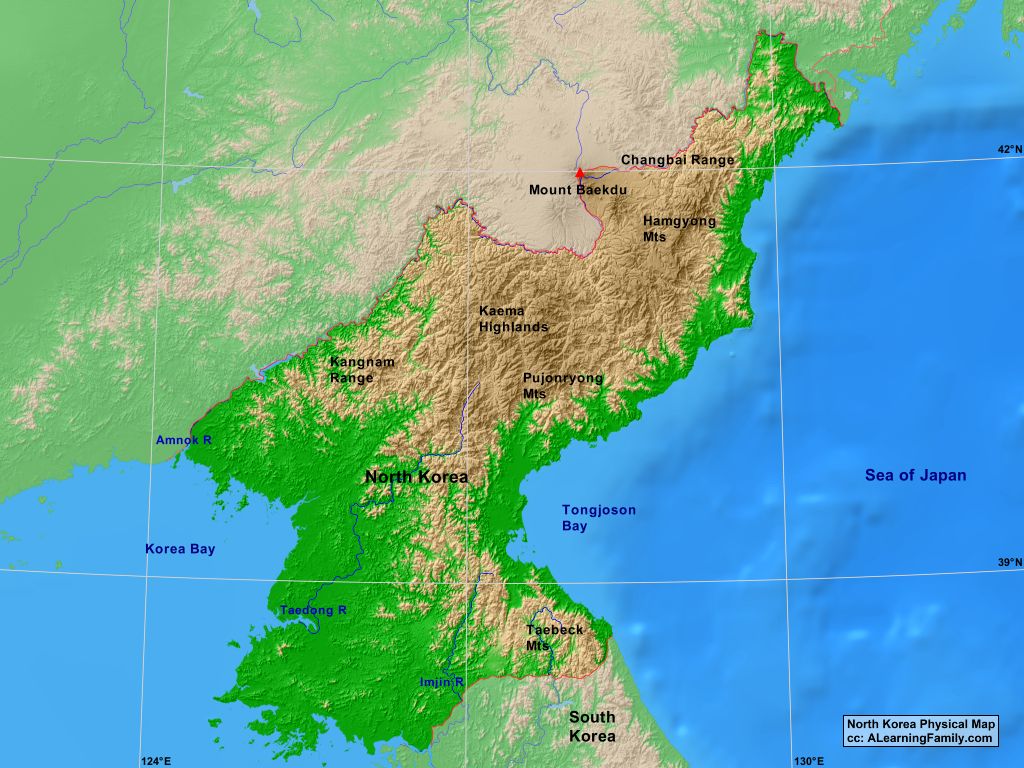 North Korea Physical Map North Korea Physical Map - A Learning Family