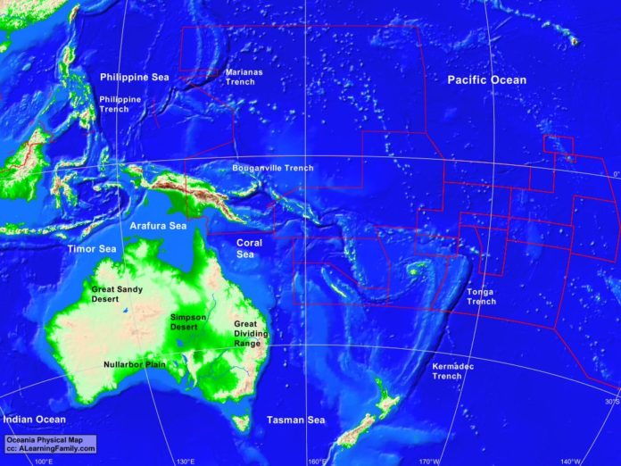 Oceania physical map