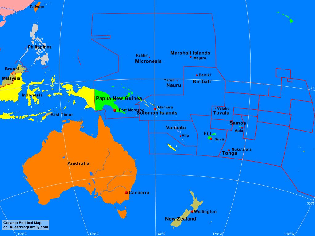 Oceania Political Map - A Learning Family