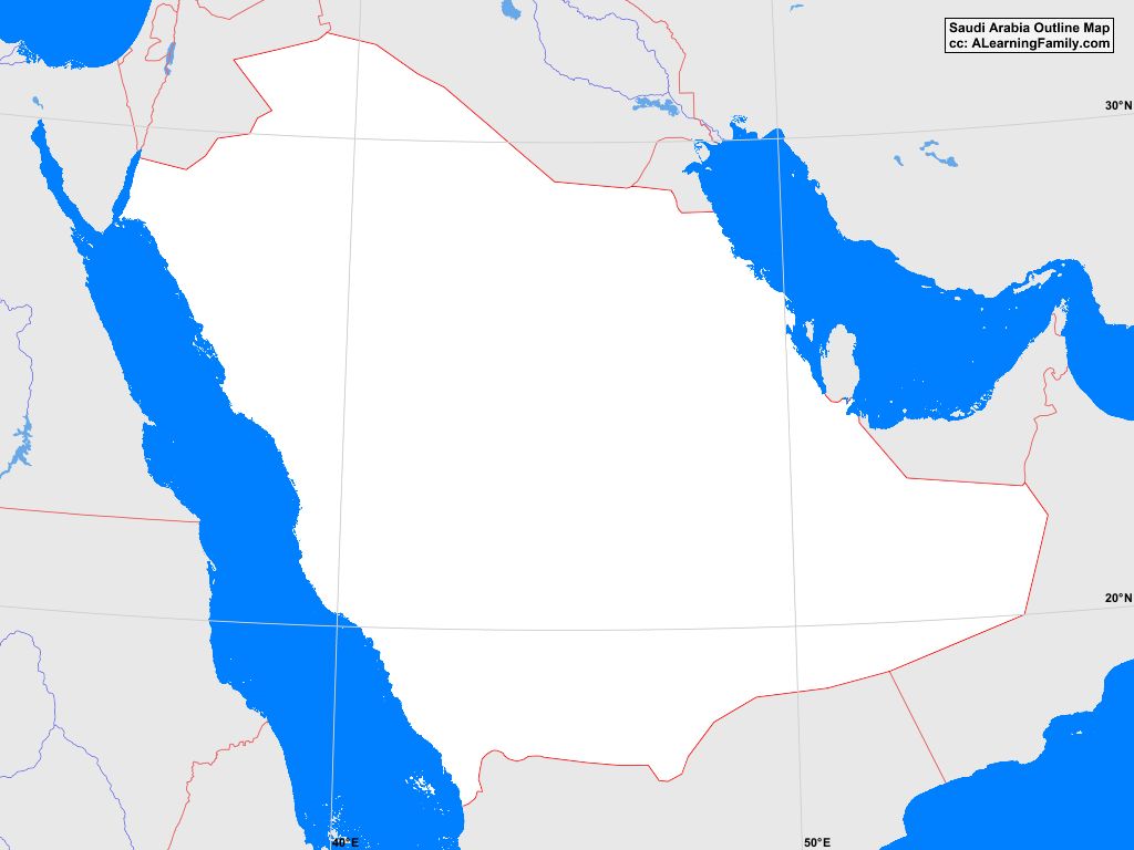 Countries Surrounding Saudi Arabia Saudi Arabia Outline Map - A Learning Family